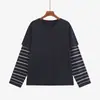 Top de manga larga a rayas con cuello redondo para mujer de talla grande 2026 otoño suelto adelgazante casual suéter de punto para mujeres de talla grande 23683