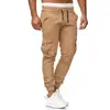 2026 Nuevos Pantalones Jogger Casuales para Hombre de Talla Europea, Patchwork de Cuero, Cintura con Cordón, Color Sólido, Corte Delgado para Hombre, Nuevo Color Blanco Roto
