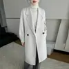 Casaco de Caxemira Dupla Face Feminino Gola Blazer Novo Outono e Inverno 2025 Estilo Hepburn Moda Lã Peça de Roupa Externa Comprimento Médio