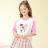 Camiseta de Verão Hello Kitty para Meninas 2025 Novo Estilo Casual Gola Redonda Cor Contrastante Bebê Menina