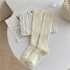 Calcetines de lana para otoño e invierno para mujer, estilo retro japonés, de punto de doble aguja, con rayas verticales, calcetines altos de lana de color liso, versátiles