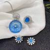 Juego de Calcedonia Congelada Plateada Ágata Azul Cielo Aretes Pulsera Vestido de Noche Jade Joyería de Cuatro Piezas