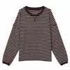 Nueva Camiseta de Manga Larga Rayada con Cuello Redondo y Hombros Caídos Otoño Tallas Grandes Ropa para Mujer Sudadera Holgada Casual Capa Base para Mujer