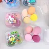 Caixa de maquiagem com 4 esponjas de maquiagem de pudim de coração da Kuromi, para base cushion, uso úmido e seco, não come pó