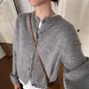Nuevo cárdigan de punto de cachemira estilo europeo para mujer, suéter corto grueso de cachemira suave, abrigo de lana, versátil