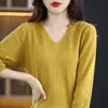 Estilo Nuevo Primavera y Verano Algodón Puro Tejido Cuello en V Canalé Manga Corta Moda Versátil Camiseta Básica Top de Manga Media para Mujer