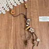 Colar com Pingente de Flor de Vidro em Casca de Coco com Contas de Madeira Estilo Étnico Retrô Corrente para Suéter Colar Elegante da Moda para Mulheres