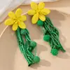 Aretes Largos de Borla de Flor de Color Exagerado Aguja de Plata Estilo Vacacional para Mujer Aretes Retro de Color en Contraste Aretes Personalizados con Cuentas