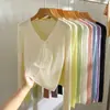Cárdigan de Punto para Mujer en Primavera y Verano de Manga Larga Fino Cuello en V Camisa para Aire Acondicionado Corto Ajustado Abrigo
