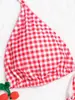 Roupa de banho feminina para comércio exterior europeu e americano, conservadora e sexy, biquíni de duas peças xadrez doce que emagrece, roupa de banho xadrez para férias e fontes termais