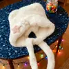 Gorro de peluche con lazo de orejas de oso para mujer, a prueba de viento, resistente al frío, protege los oídos, cálido, con doble cordón, lindo