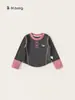Roupa Infantil Bangxuan Moda Camiseta Manga Longa para Meninas Primavera e Outono Nova Slim Fit Infantil Gola Redonda
