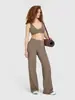 Pantalones de Yoga Acampanados Transfronterizos, Cintura Plegable Pierna Recta Suaves de Secado Rápido Cadera de Durazno Caramelo Pantalones de Yoga Fitness para Mujer Exteriores