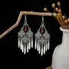 Pendientes Bohemios Azules de Turquesa Estilo Étnico Europeos y Americanos, Pendientes de Borla de Metal Plateado Imitación, Joyería de Borla Vintage para Orejas al por Mayor