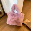 Bolso de Mano Peludo Color Macarrón, Moderno y Versátil, Bolso Tote de Gran Capacidad para el Trabajo y los Viajes Diarios, Lindo Bolso de Hombro