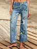 Jeans Europeos y Americanos para Mujer Hme Marca de Moda High Street Estampado Floral Rectos Casuales Holgados de Pierna Ancha Exclusivamente para Ventas Transfronterizas