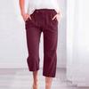Calça Cropped Amazon Cross-Border Sorteio Cordão Algodão Linho Solta Reta Bolsos Botões Conformidade Cross-Border Pequena Quantidade