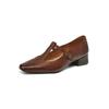 Pele de carneiro texturosa simples retrô Mary Jane Sapatos 2024 outono novo salto médio grosso bico quadrado pequeno couro completo sapatos de camada única para mulheres