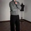 Tricô Gola Alta Meia 2025 Masculino Cinza Solto Casual Espessado Suéter de Tricô de Manga Longa Outono 2025 Preto