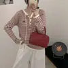 Otoño 2025 Rayas Bordado de Cachorro Manga Larga con Capucha Versátil Dibujos Animados Simple Moda de Celebridad de Internet