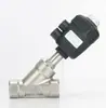 Válvula de asiento inclinado neumática de acero inoxidable 304 de alta temperatura con puerto roscado, válvula neumática de vapor, válvula de control automático Y controlada por aire