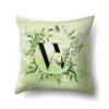 Funda de almohada de poliéster decoración de coche hojas verdes frescas 26 letras inglesas impresas funda de cojín QTB38