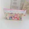 Bolsa de maquillaje de arena movediza transparente sobre rojo lápiz de cejas raspador de cejas bolsa de almacenamiento bolsa para bolígrafos bolsa de almacenamiento de cosméticos original hecha a mano