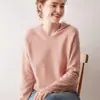 Otoño/Invierno Primera Línea Ropa de Calle Nuevo Estilo Sudadera con Capucha para Mujer 100% Cachemir Puro Manga Larga Capucha Cuello en V Manga Raglán Suéter