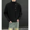 Tricô de Gola Alta com Design de Botão Irregular Masculino Outono e Inverno Marca Coreana de Moda Top Tricô Casual Preguiçoso