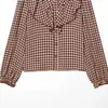 Ropa de Mujer al por Mayor Transfronteriza Estilo Europeo y Americano Invierno Nuevo Estilo Cuello Alto Cuadros Pequeños Decoración de Volantes en Capas Camisa de Manga Larga