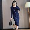 Vestido de tricô estilo Chanel francês feminino outono e inverno Novo elegante estilo ocidental de alta qualidade sobre o joelho suéter saia longa