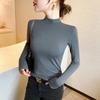 Camiseta Básica de Modal con Cuello Alto para Mujer, Camiseta Negra de Manga Larga Estilizada para Otoño e Invierno, Top Elegante de Cuello Medio