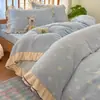 Juego de cuatro piezas de terciopelo de leche engrosado, colcha de forro polar coral, funda de edredón de franela de doble cara y sábana - Ropa de cama de invierno para abrigarse