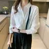 Fotos Reales de Ropa Femenina de Comercio Exterior: Elegante Ropa Casual de Otoño Nueva para Mujer, Camisa de Gasa con Bloques de Color y Cuello Solapa, Camisa Cardigan