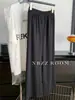 Novas calças de seda gelada de verão 2026 para mulheres, cintura alta, calças largas de chiffon fluidas, calças casuais finas de perna reta com proteção solar