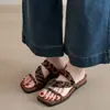 Primer Encuentro con las Sandalias de Cuña Dos Vías Block de Color Off-White para Mujer, Adecuadas para Usar en Verano con Faldas, Sandalias Slip-On de Punta Cuadrada