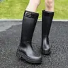 Botas de lluvia de moda impermeables, antideslizantes, de caña alta para mujer, duraderas, aptas para cocina, cálidas, forradas de felpa, zapatos de goma, botas de lluvia para adultos de tubo largo