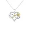 Colar Amor Infinito Feminino Design de Nicho Luxo Leve Banhado a Prata Cor Girassol Coração Formato Pingente Decorativo Gravura Simples Full Diamond