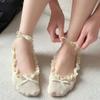 Calcetines náuticos de encaje con lazo poco profundo, estilo ballet fino de verano, zapatos Mary Jane invisibles, calcetines con tiras para niña