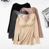 Blusas Quentes para Mulheres no Inverno, Veludo Engrossado com Bojos, Decote V Roupas de Outono, Camisetas de Segunda Pele Justas, Camisas de Manga Longa