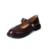 Mary Jane Básica Versátil Flor Dorada Cuero Genuino Completo Primavera 2024 Suela Gruesa Tacón Bajo Piel de Vaca Punta Redonda Zapatos para Mujer