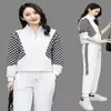 Conjunto Deportivo de Moda Otoño e Invierno para Mujer Sudadera de Manga Larga Estampado a Cuadros Holgado Casual Dos Piezas Transfronterizo