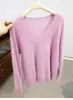 Gang Mi Roupa/Fora de estação "Nuvem" Gola V Lã Escovada Suéter de Lã Feminino Malha com Mistura de Caxemira Não