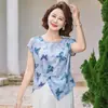 Nuevos y elegantes atuendos de verano para madres de mediana edad, conjuntos de camisetas de manga corta, camisas estampadas de moda para mujeres de mediana edad y mayores