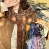 Bufanda larga plisada floral estilo bosque para mujer, bufanda larga texturizada, calentador de cuello de bloques de color, adecuado para capas diarias y como chal decorativo o pañuelo de seda