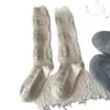 Calcetines de otoño e invierno estilo Culori con patrón de rombos, huecos, hasta la pantorrilla, versátiles, con volantes, de punto liso, huecos, hasta la rodilla, efecto adelgazante