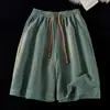 Shorts de Praia Finos de Verão para Homem Comprimento Médio Esportivos Casuais Soltos de Secagem Rápida Seda Gelo Plissados Tamanho Plus