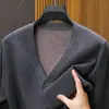 Suéter de Lana Grueso para Hombre con Contenido de Lana para Otoño e Invierno Suéter de Lana de Alto Peso Cuello en V Profundo de Doble Cara Cárdigan para Personas de Mediana Edad y Mayores
