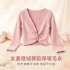 Roupa de dança infantil, conjunto quente forrado de fleece outono e inverno para prática, capa curta torcida com decote V para meninas, peça externa de manga longa