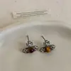 Pendientes de botón de Zirconia Microincrustada con Diseño de Planeta y Piedra Ojo de Tigre para Mujer, Moda Versátil Retro de Lujo Ligero